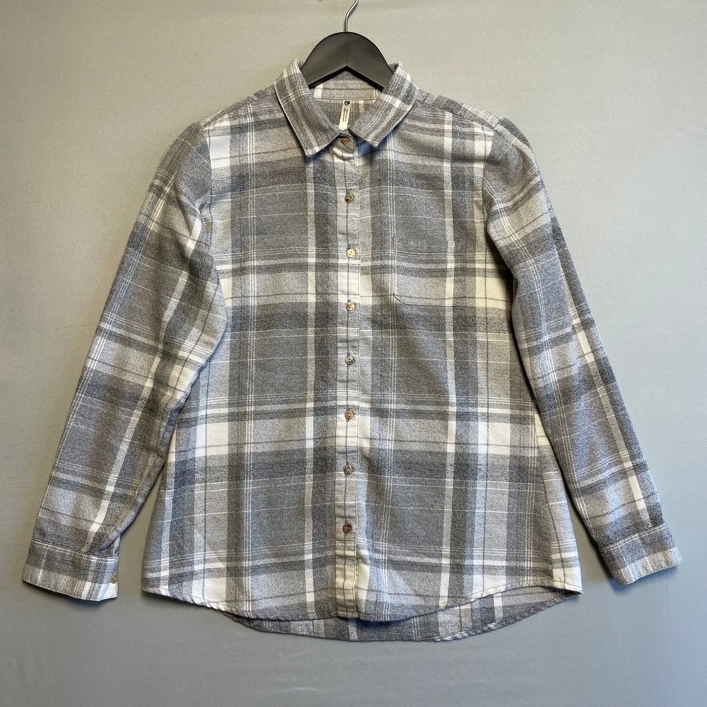 Kuhl Womens Gray White Plaid Flannel Button Up Shirt Size S Long Sleeve